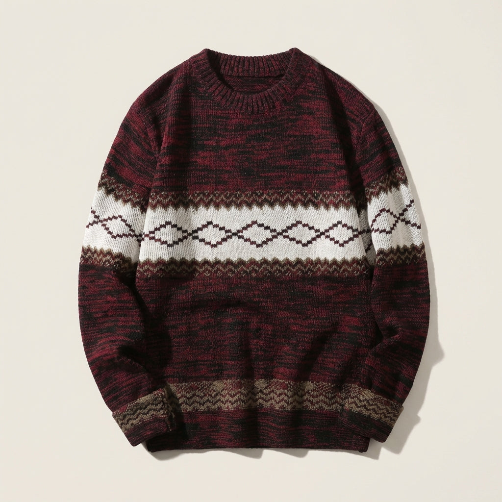 Men’s Sweater Crew Neck Horizontal Geometric Band