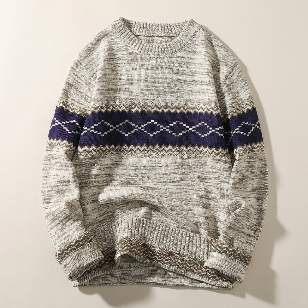 Men’s Sweater Crew Neck Horizontal Geometric Band