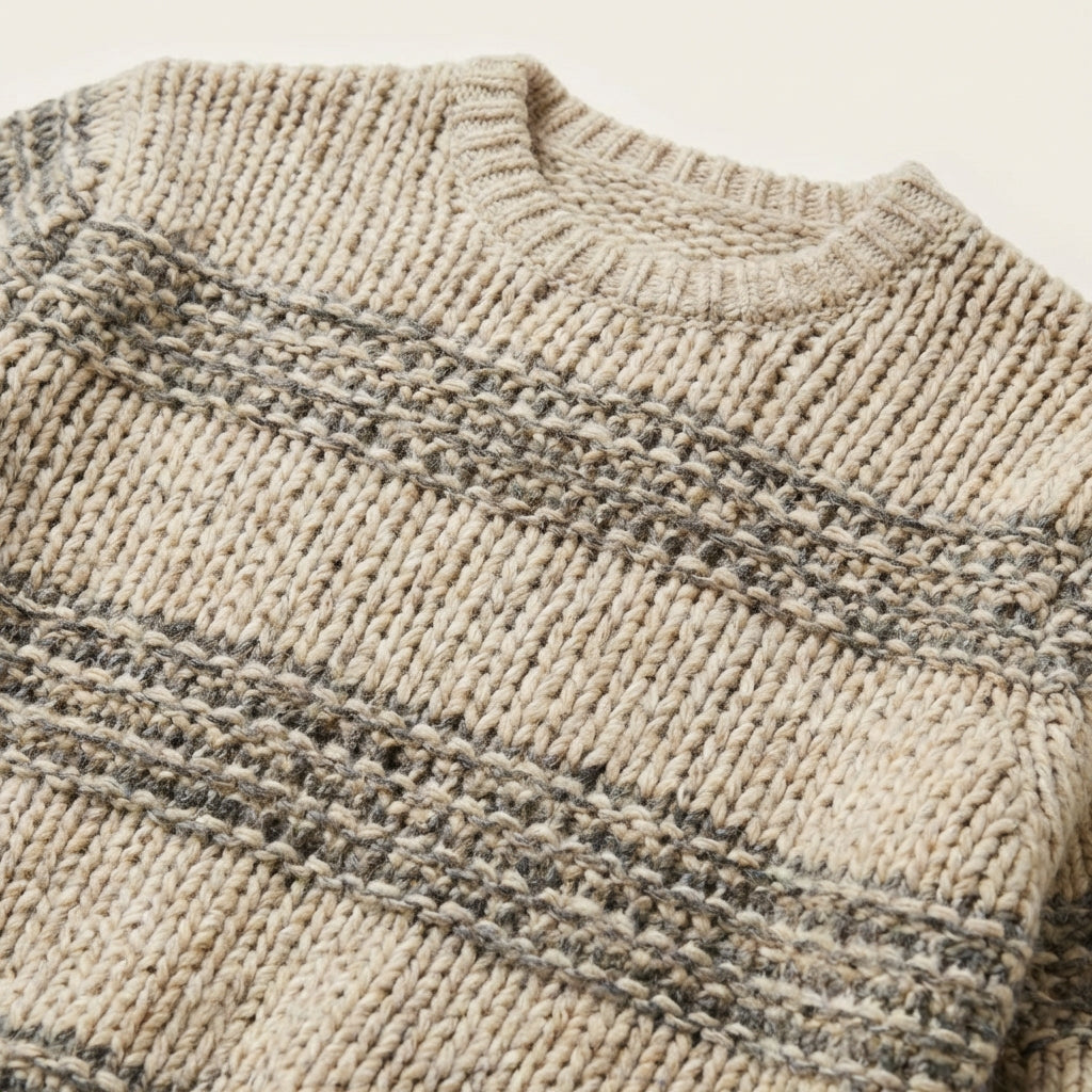 Men’s Sweater Crew Neckline and Horizontal Garter Stitch Panels