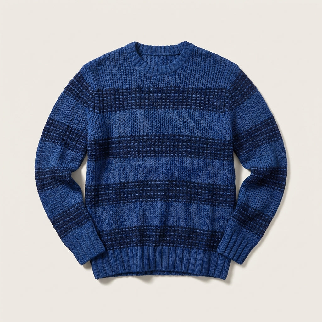 Men’s Sweater Crew Neckline and Horizontal Garter Stitch Panels