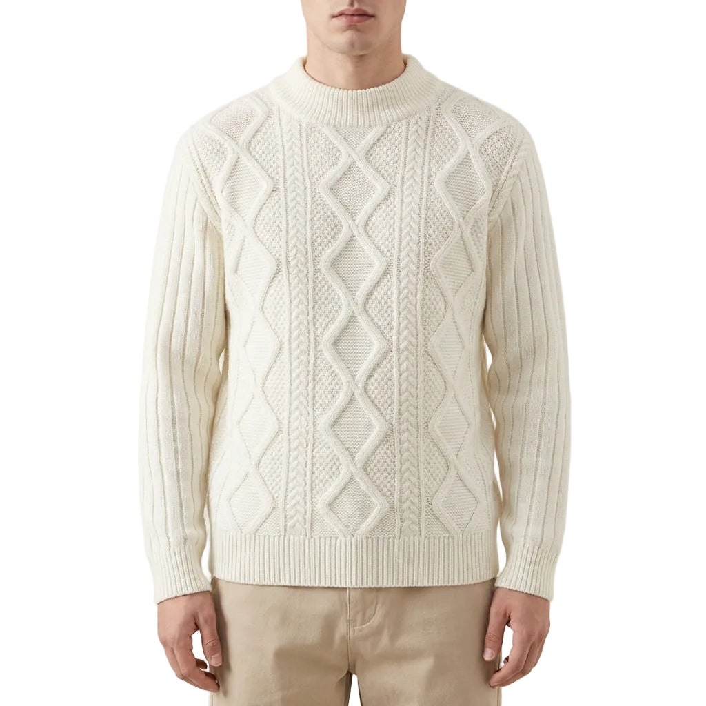 Men’s Sweater Mock Neck Diamond Cable Pattern