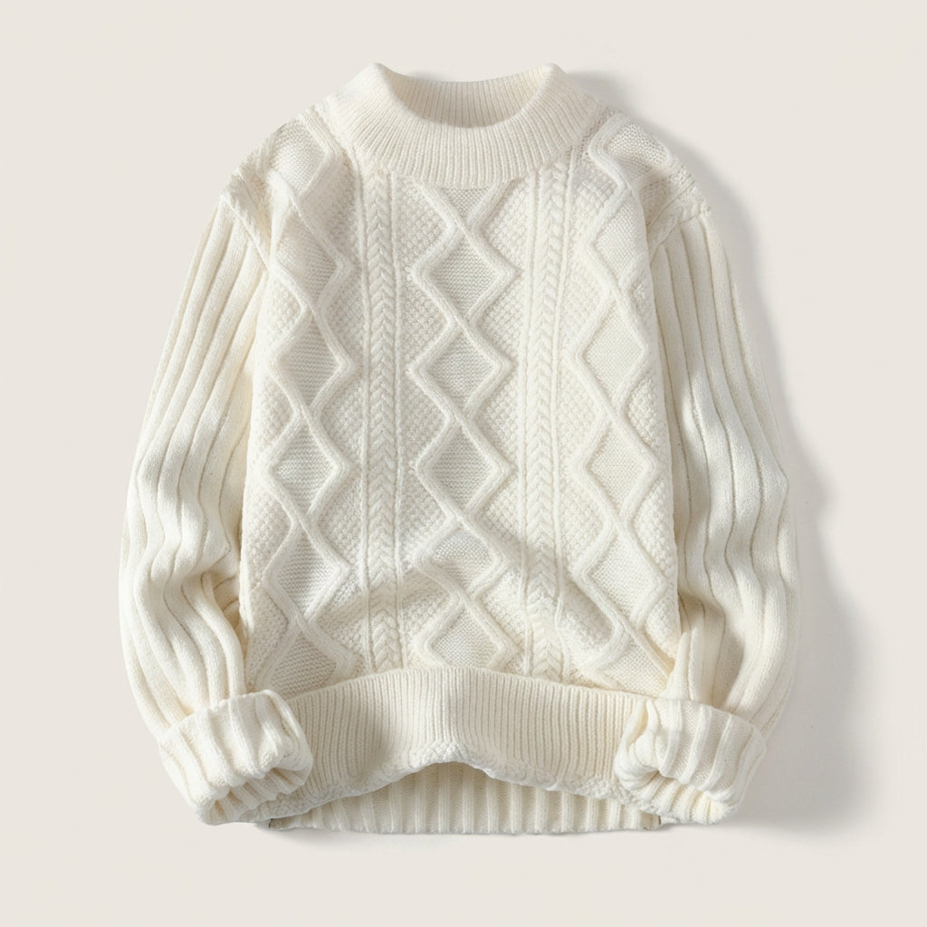 Men’s Sweater Mock Neck Diamond Cable Pattern