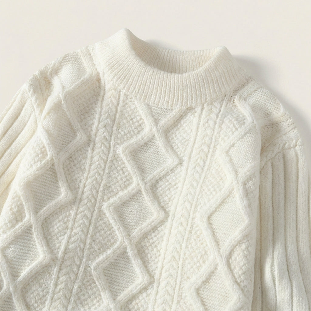 Men’s Sweater Mock Neck Diamond Cable Pattern