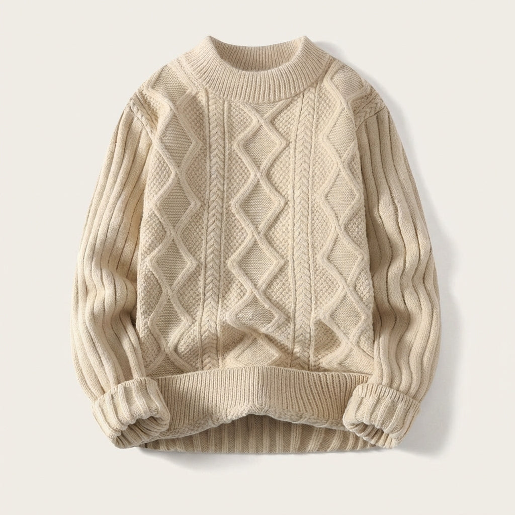 Men’s Sweater Mock Neck Diamond Cable Pattern