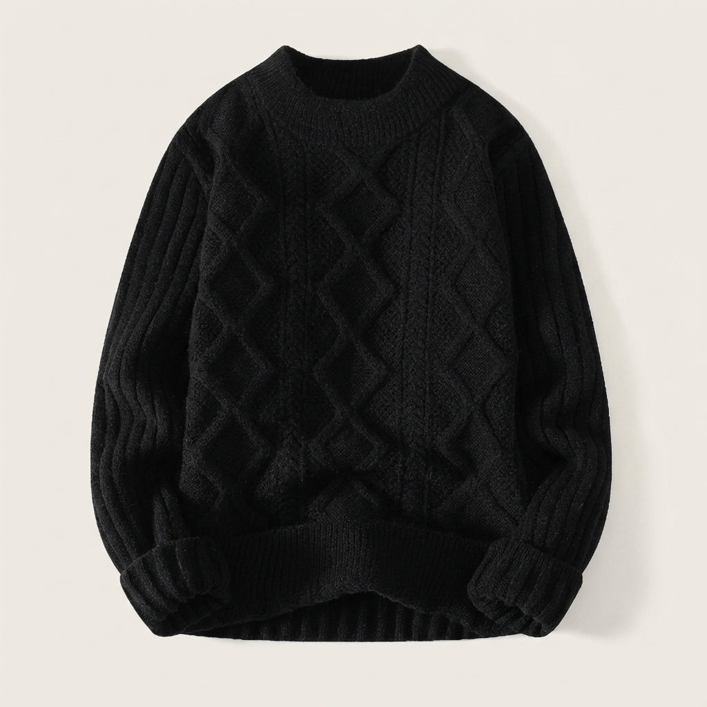 Men’s Sweater Mock Neck Diamond Cable Pattern