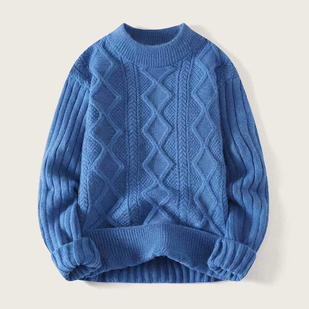 Men’s Sweater Mock Neck Diamond Cable Pattern