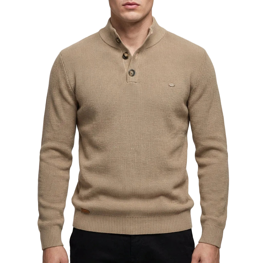 Men’s Sweater Mock Neck Partial Button Placket