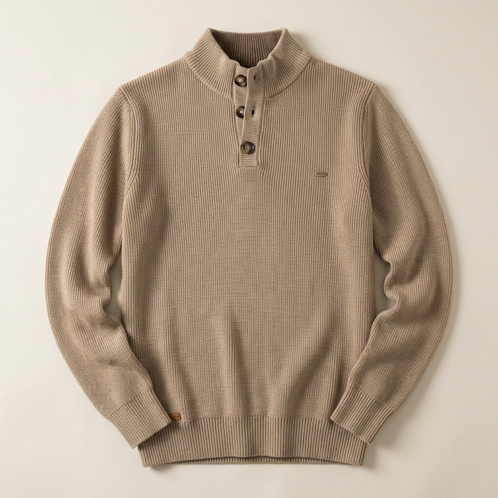 Men’s Sweater Mock Neck Partial Button Placket