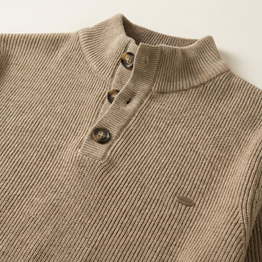 Men’s Sweater Mock Neck Partial Button Placket