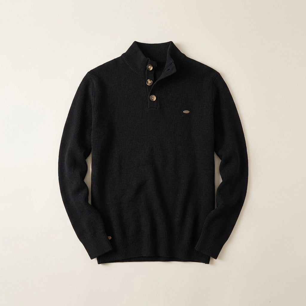 Men’s Sweater Mock Neck Partial Button Placket