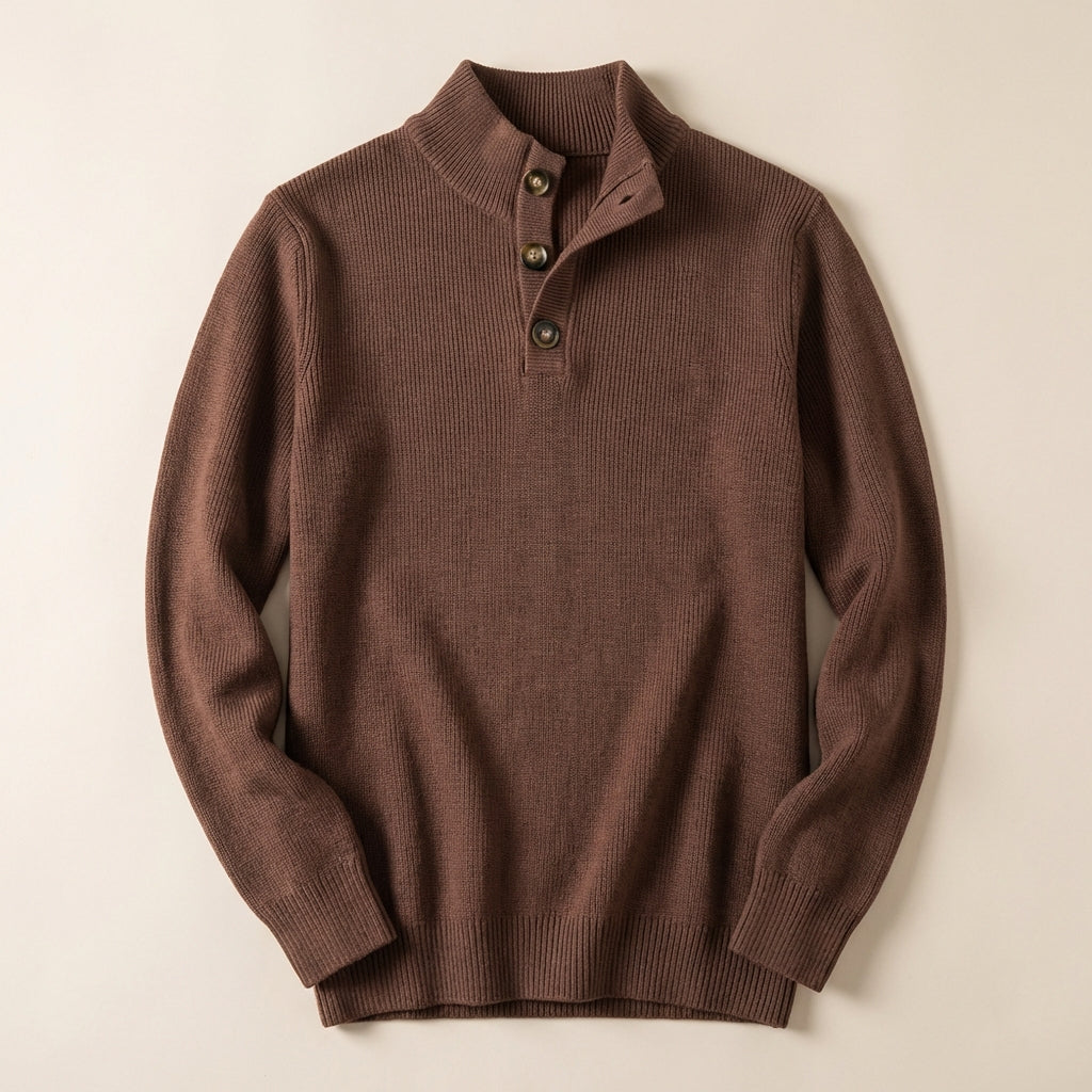 Men’s Sweater Mock Neck Partial Button Placket