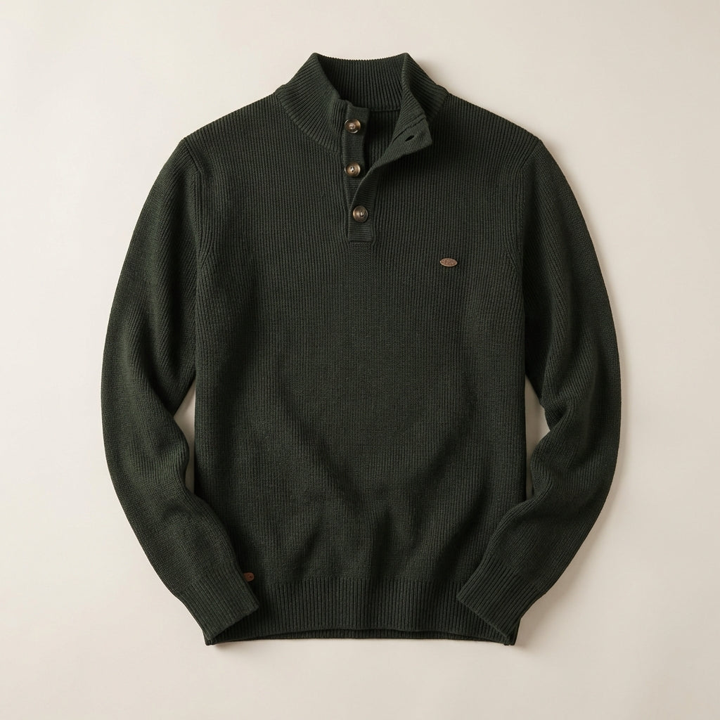 Men’s Sweater Mock Neck Partial Button Placket