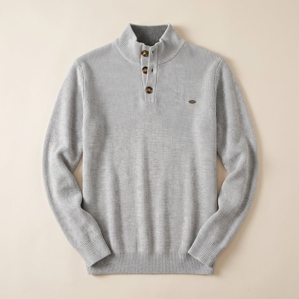 Men’s Sweater Mock Neck Partial Button Placket