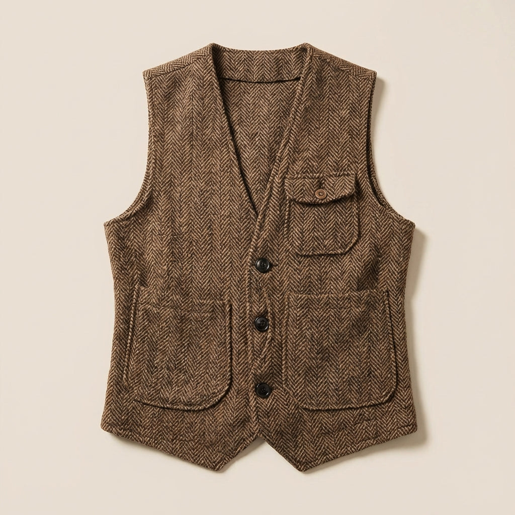 Men’s Vest Herringbone Pattern and Single Breasted Button Closure