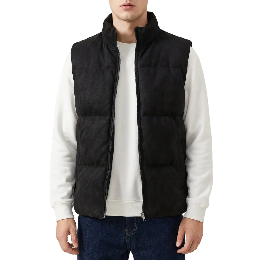 Men’s Vest Horizontal Stitched Panels and Stand Collar