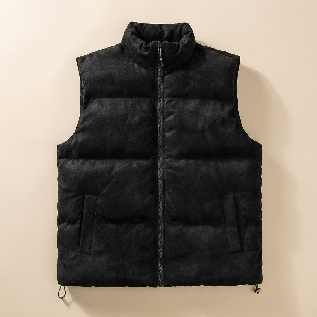 Men’s Vest Horizontal Stitched Panels and Stand Collar