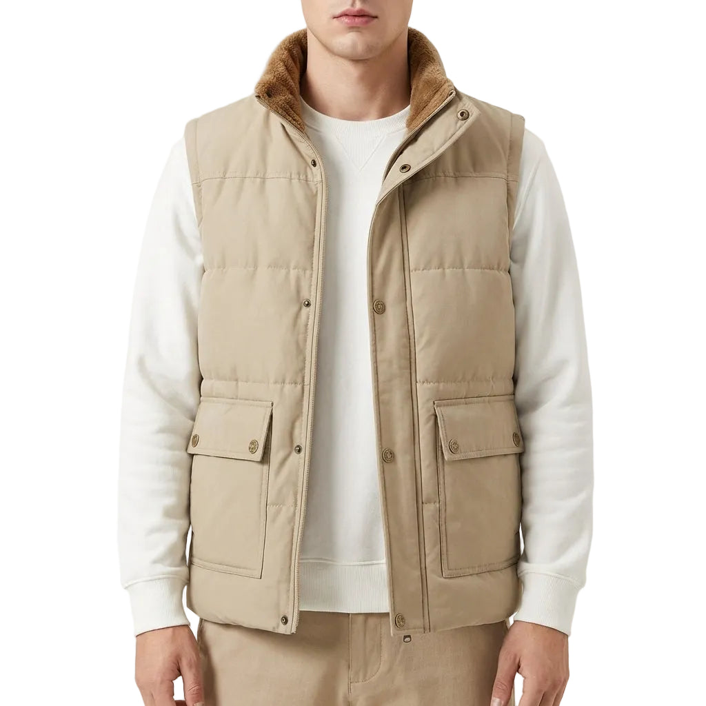 Men’s Vest Sleeveless Outerwear with Dual Entry Flap Pockets