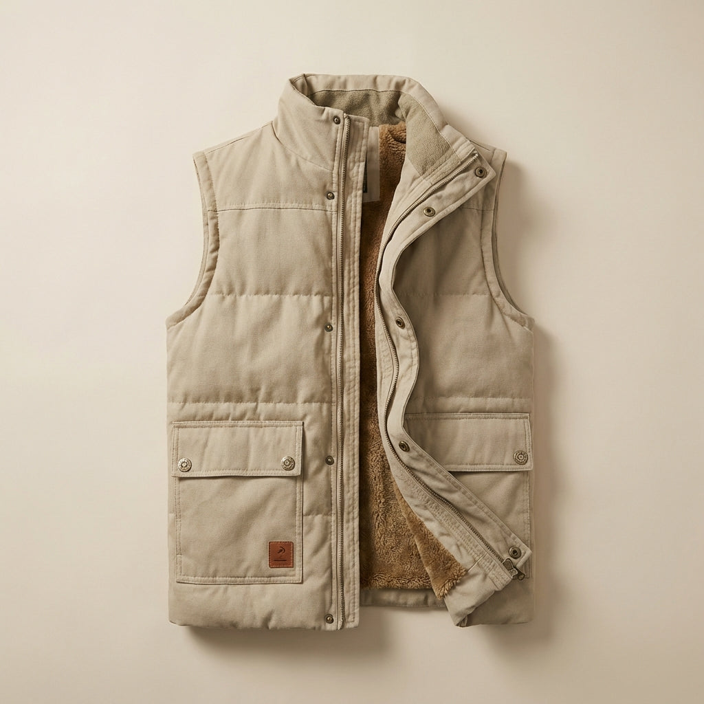 Men’s Vest Sleeveless Outerwear with Dual Entry Flap Pockets