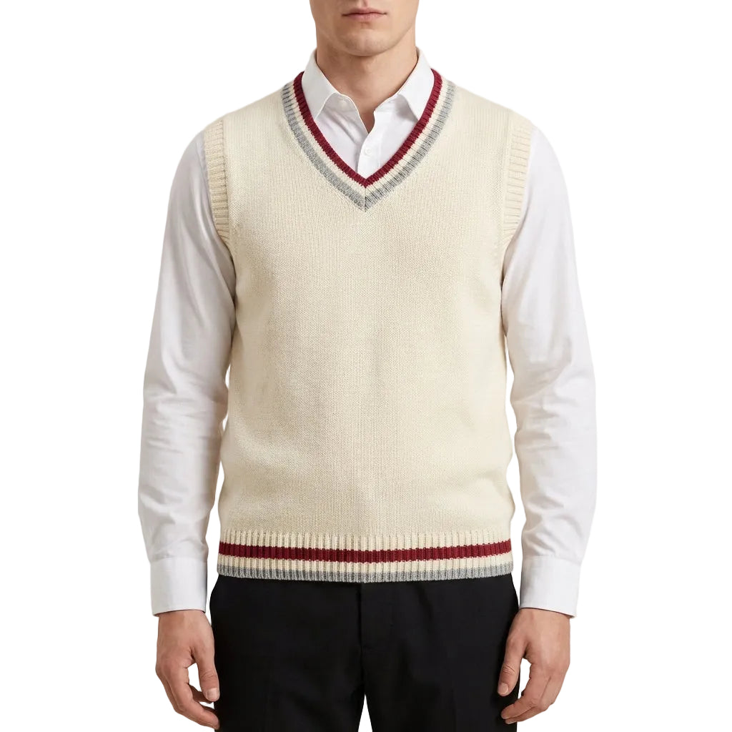 Men’s Vest Sleeveless Pullover Sweater with Banded Borders