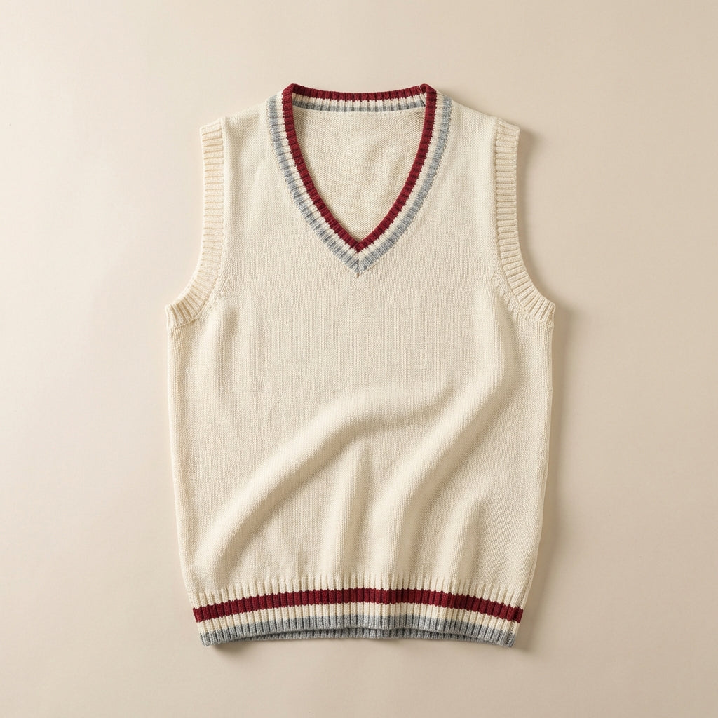 Men’s Vest Sleeveless Pullover Sweater with Banded Borders