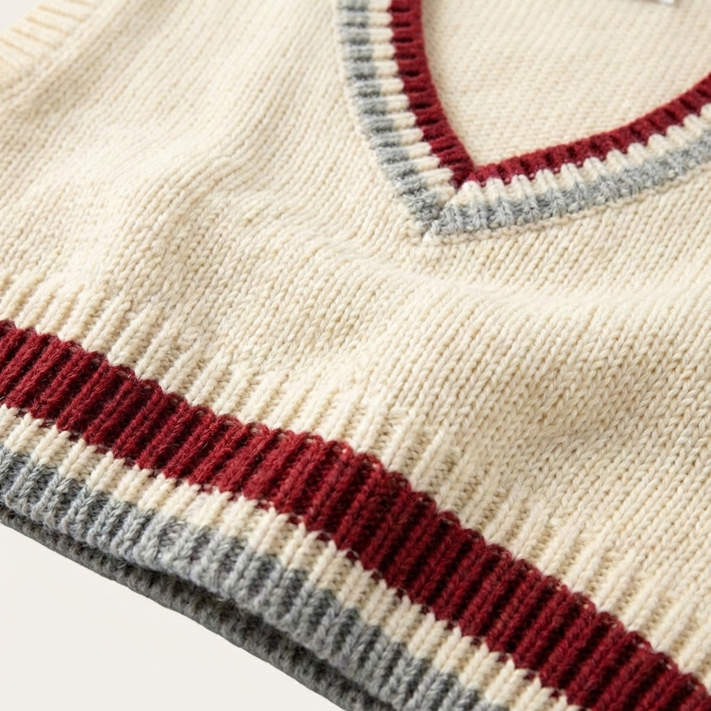 Men’s Vest Sleeveless Pullover Sweater with Banded Borders