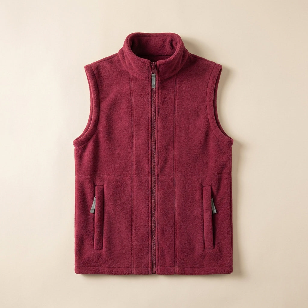 Men’s Vest Stand Collar and Center Front Zipper Closure