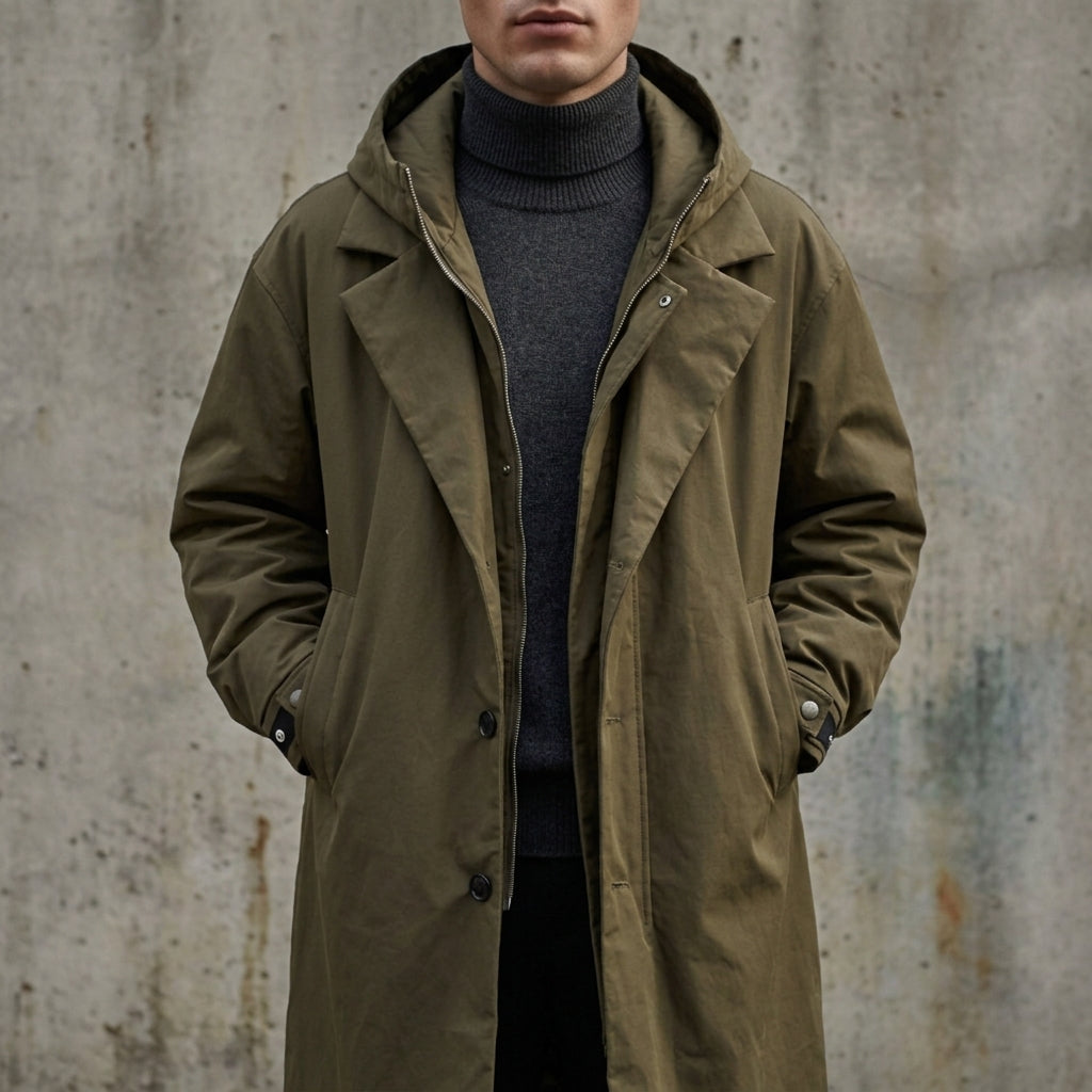 Garrison Long Hooded Puffer Trench Coat 0