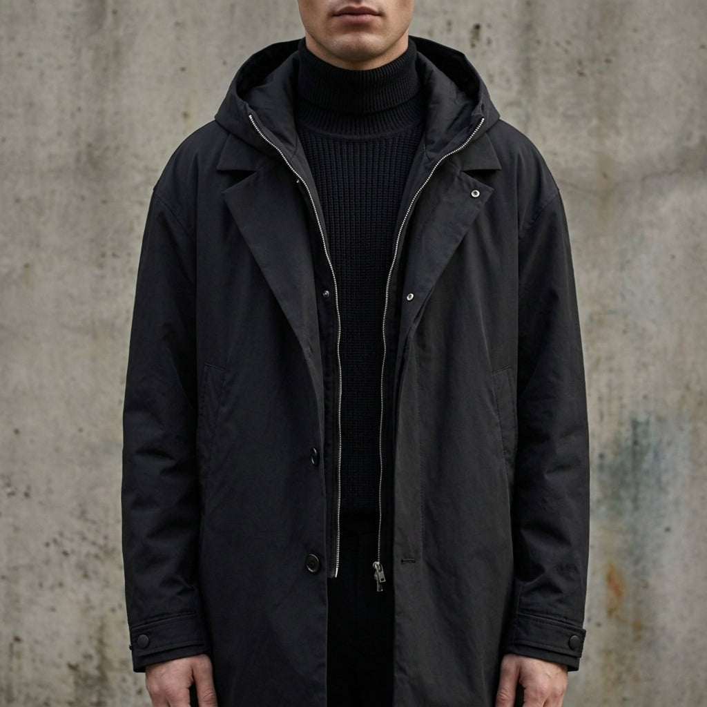 Garrison Long Hooded Puffer Trench Coat 1