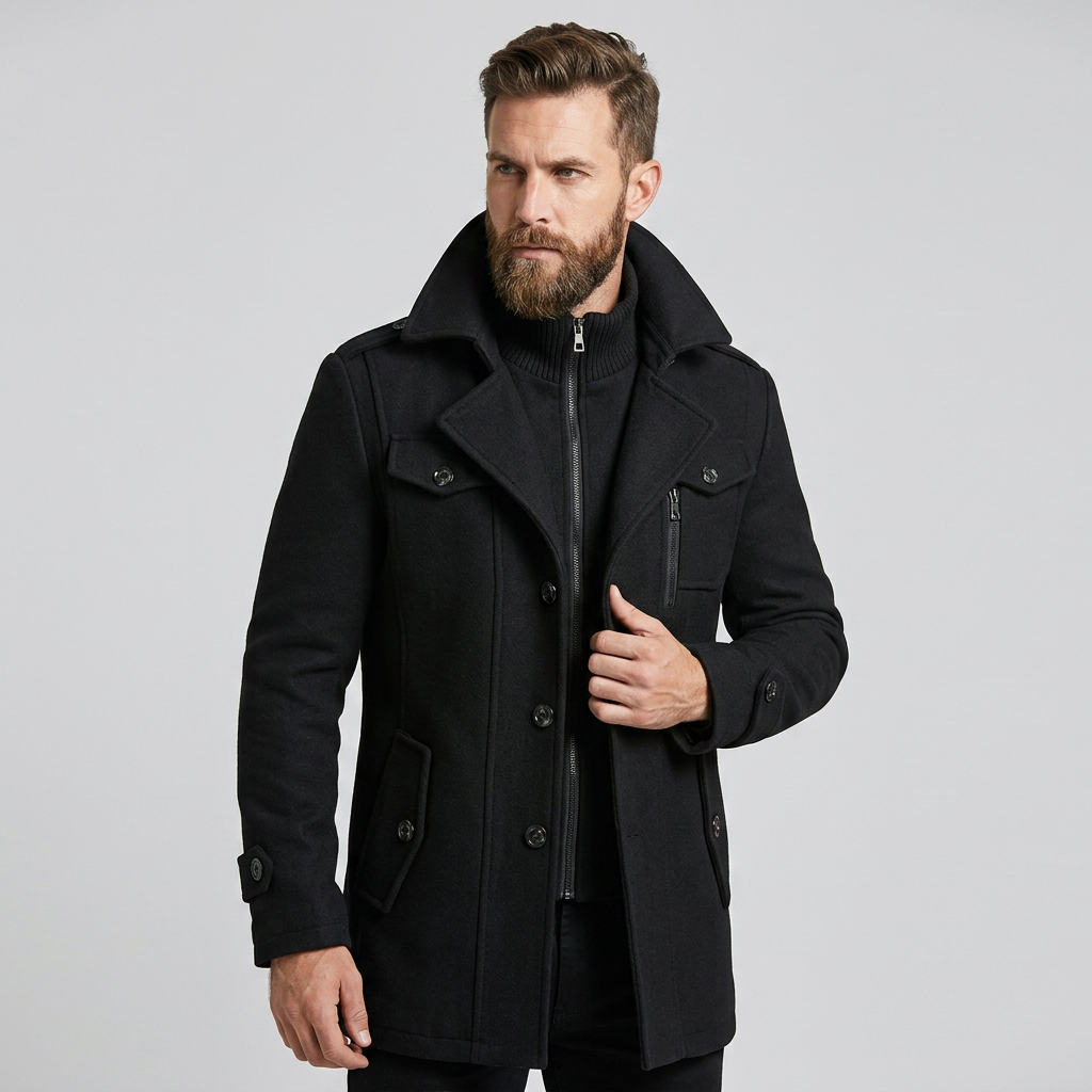 Men's Zip-In Mock Neck Single-Breasted Coat