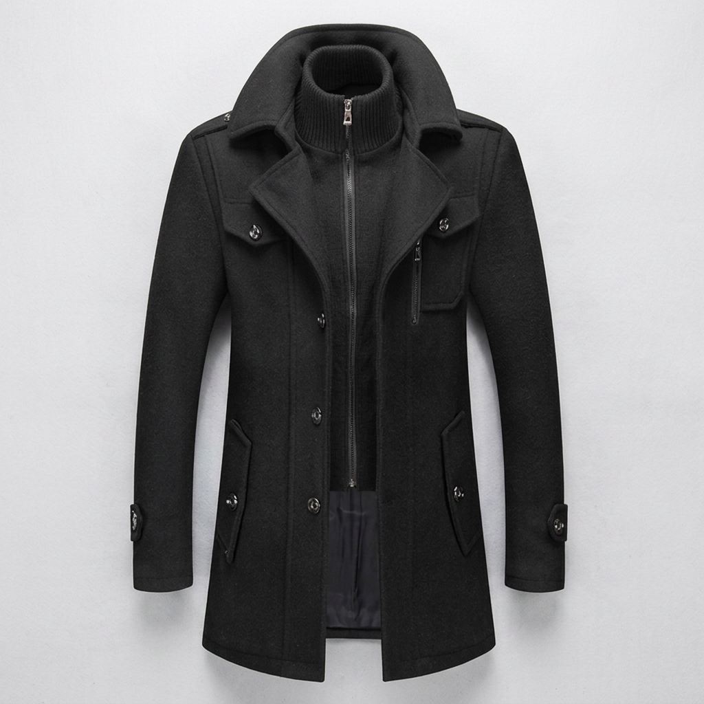 Men's Zip-In Mock Neck Single-Breasted Coat