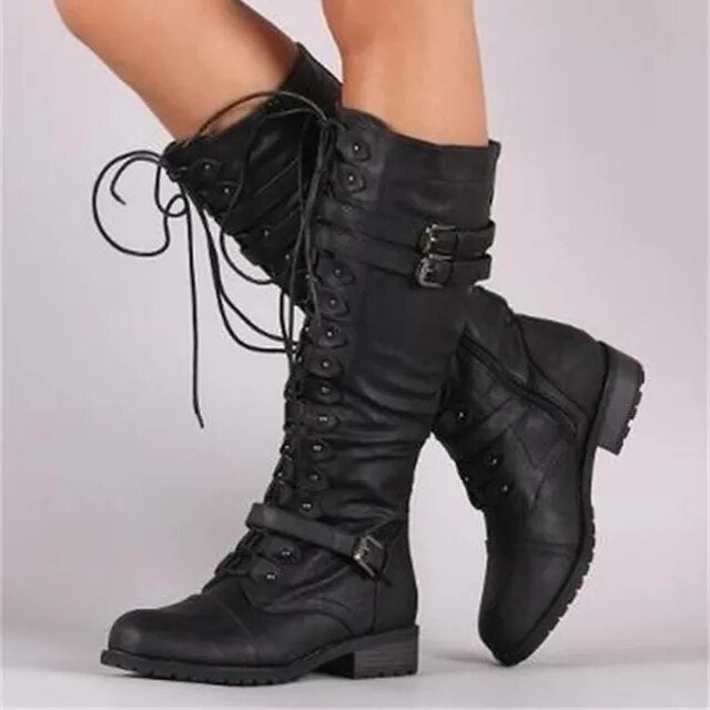 Retro Lace-Up Boots with Buckle - Elora 0