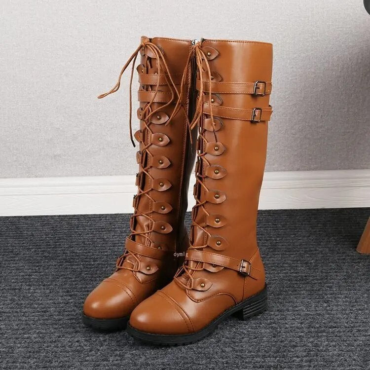 Retro Lace-Up Boots with Buckle - Elora 1