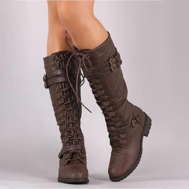 Retro Lace-Up Boots with Buckle - Elora 2