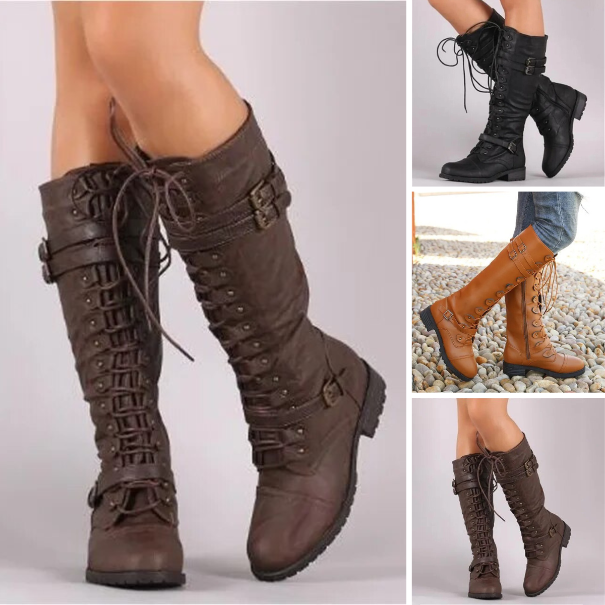 Retro Lace-Up Boots with Buckle - Elora 3