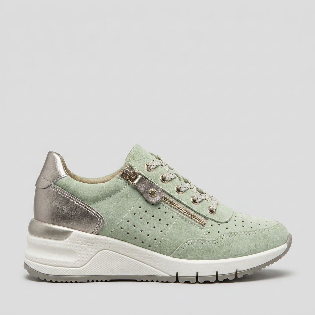 Women's Low Top Lace Up Sneakers Side Zip
