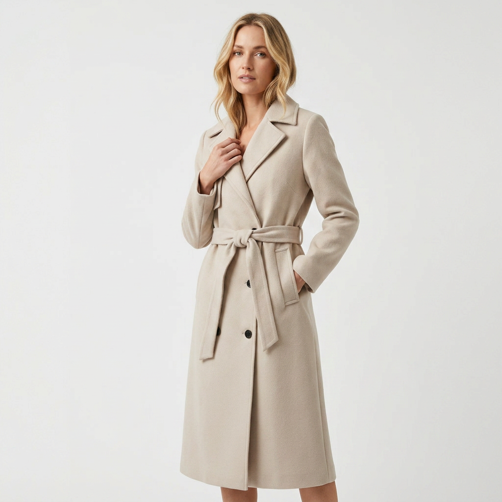Women's Belted Double-Breasted Long Trench Coat