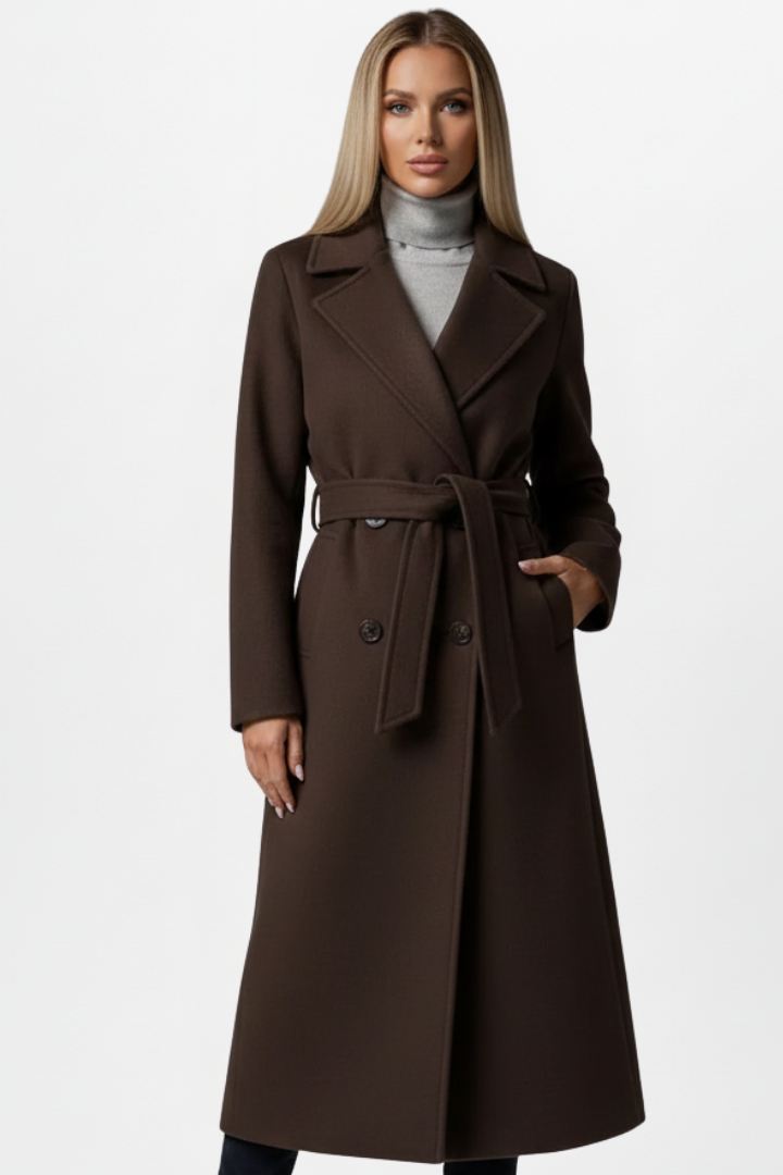 Women’s Long Coat with Belt and Double-Breasted Front 8