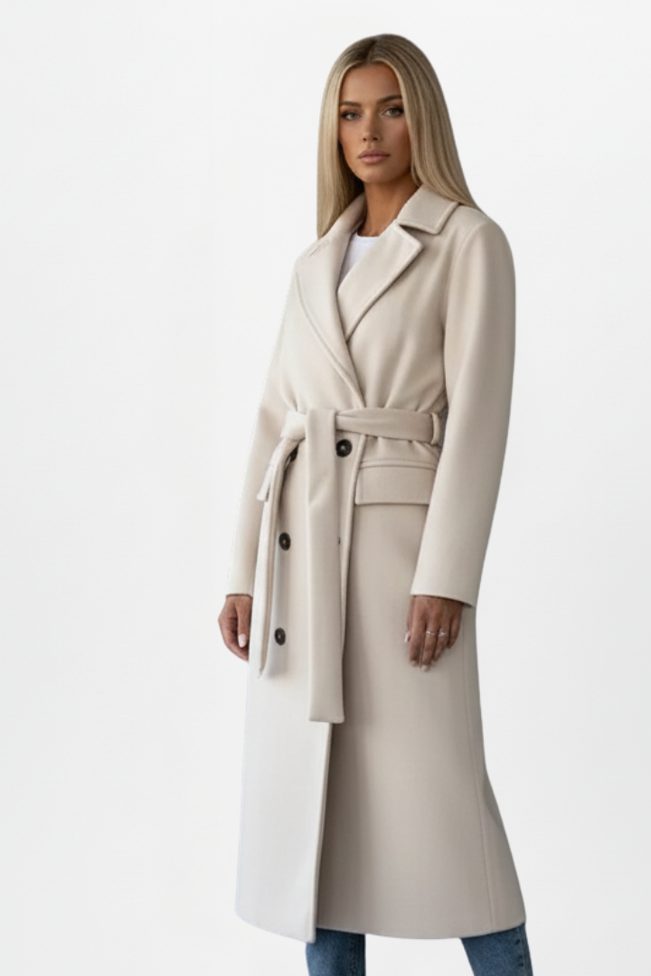 Women’s Long Coat with Belt and Double-Breasted Front 2