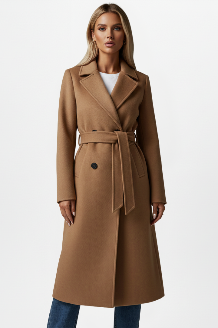 Women’s Long Coat with Belt and Double-Breasted Front 5