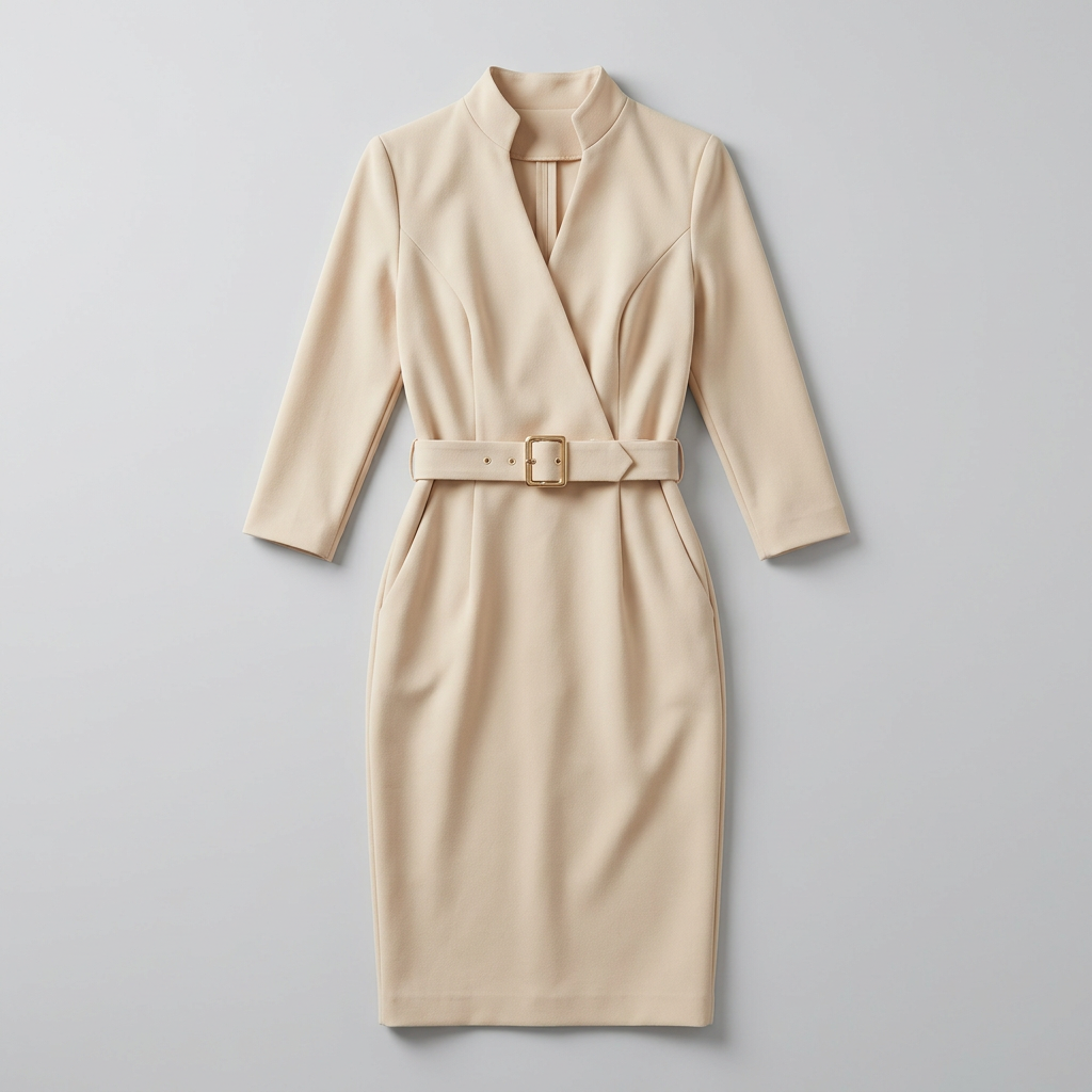 Women's Belted Wrap Dress with Notch Collar
