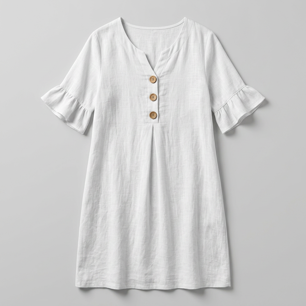Women's Button Front Dress with Ruffle Sleeves