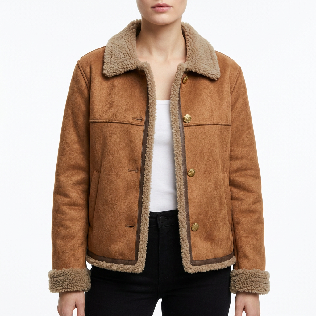 Women’s Button Up Jacket Plush Trim