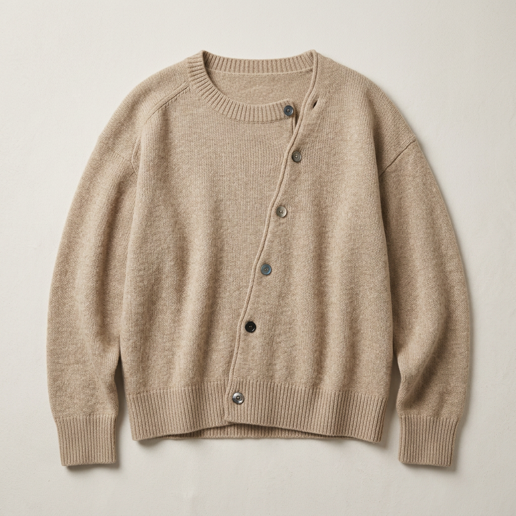 Women’s Cardigan Asymmetric Button Front Diagonal Neckline