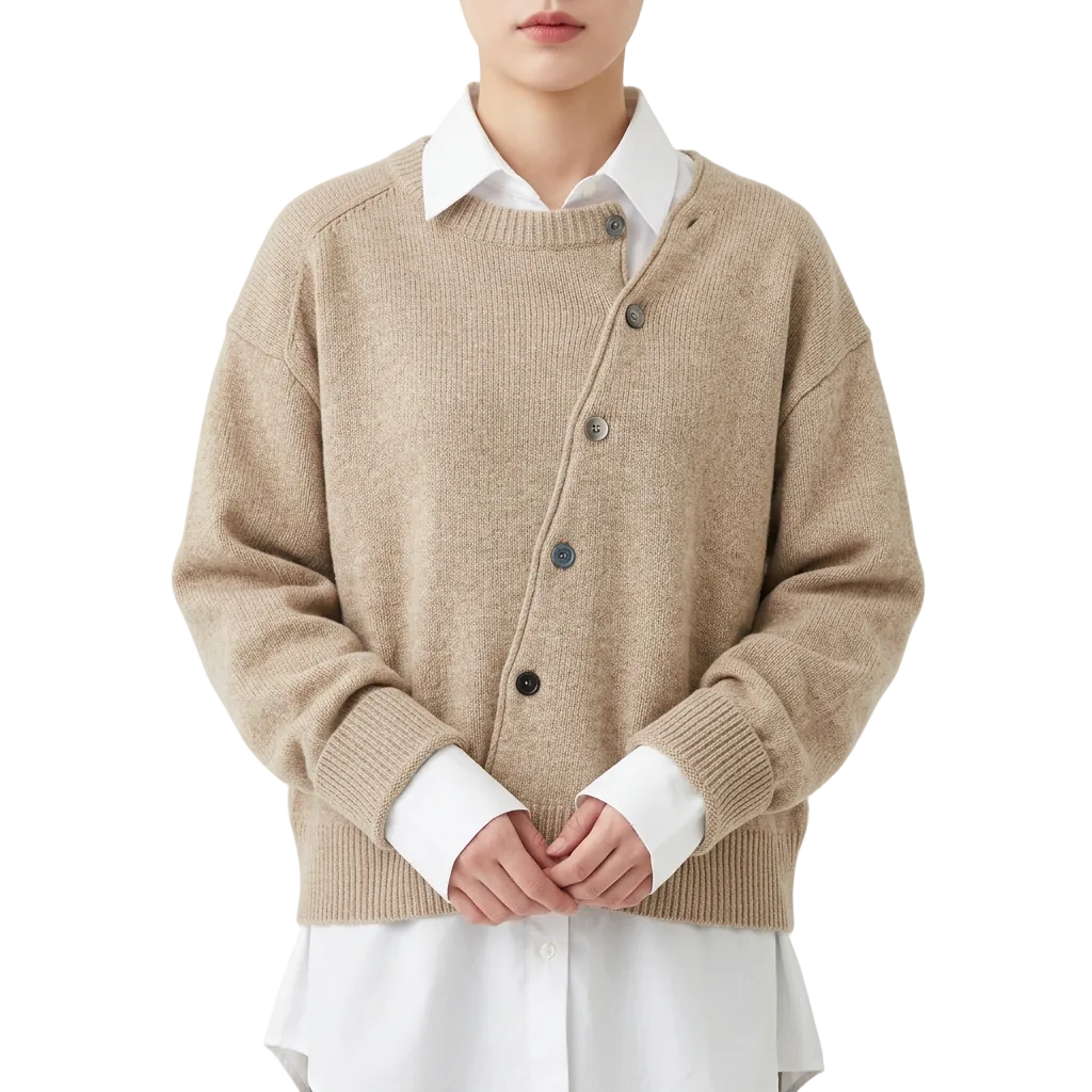 Women’s Cardigan Asymmetric Button Front Diagonal Neckline