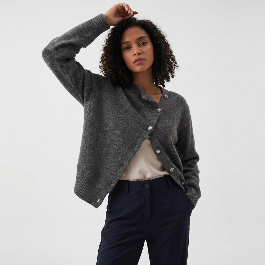 Women’s Cardigan Asymmetric Button Front Diagonal Neckline