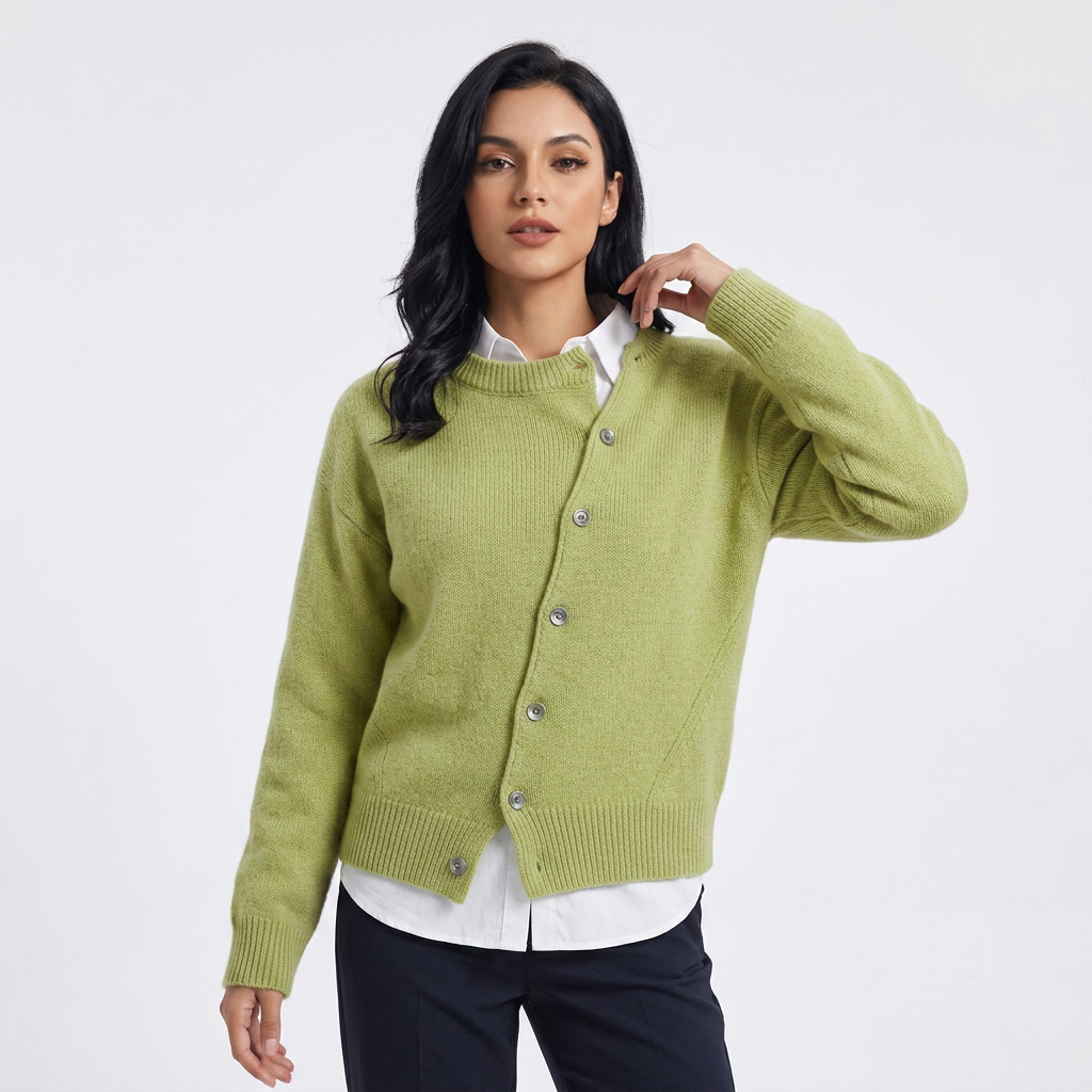 Women’s Cardigan Asymmetric Button Front Diagonal Neckline