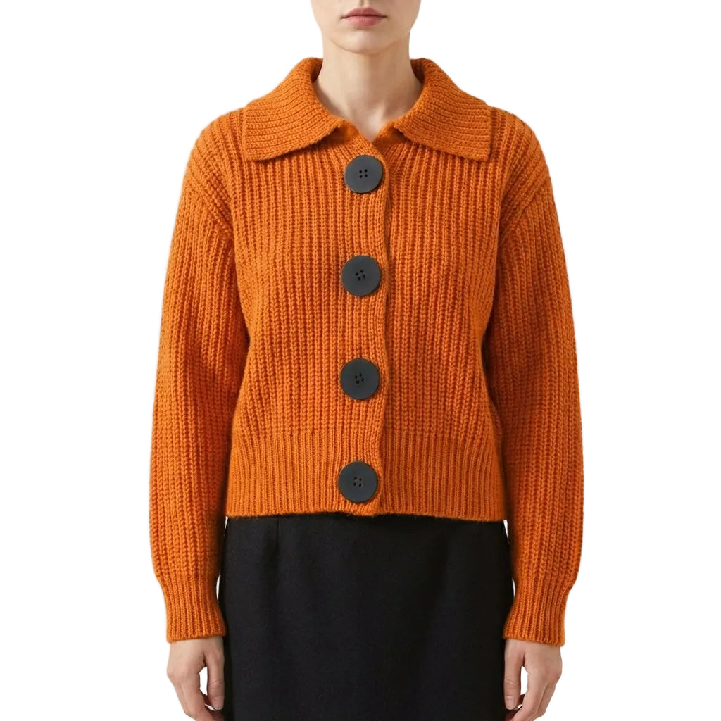 Women’s Cardigan Flat Polo Collar and Oversized Button Closure
