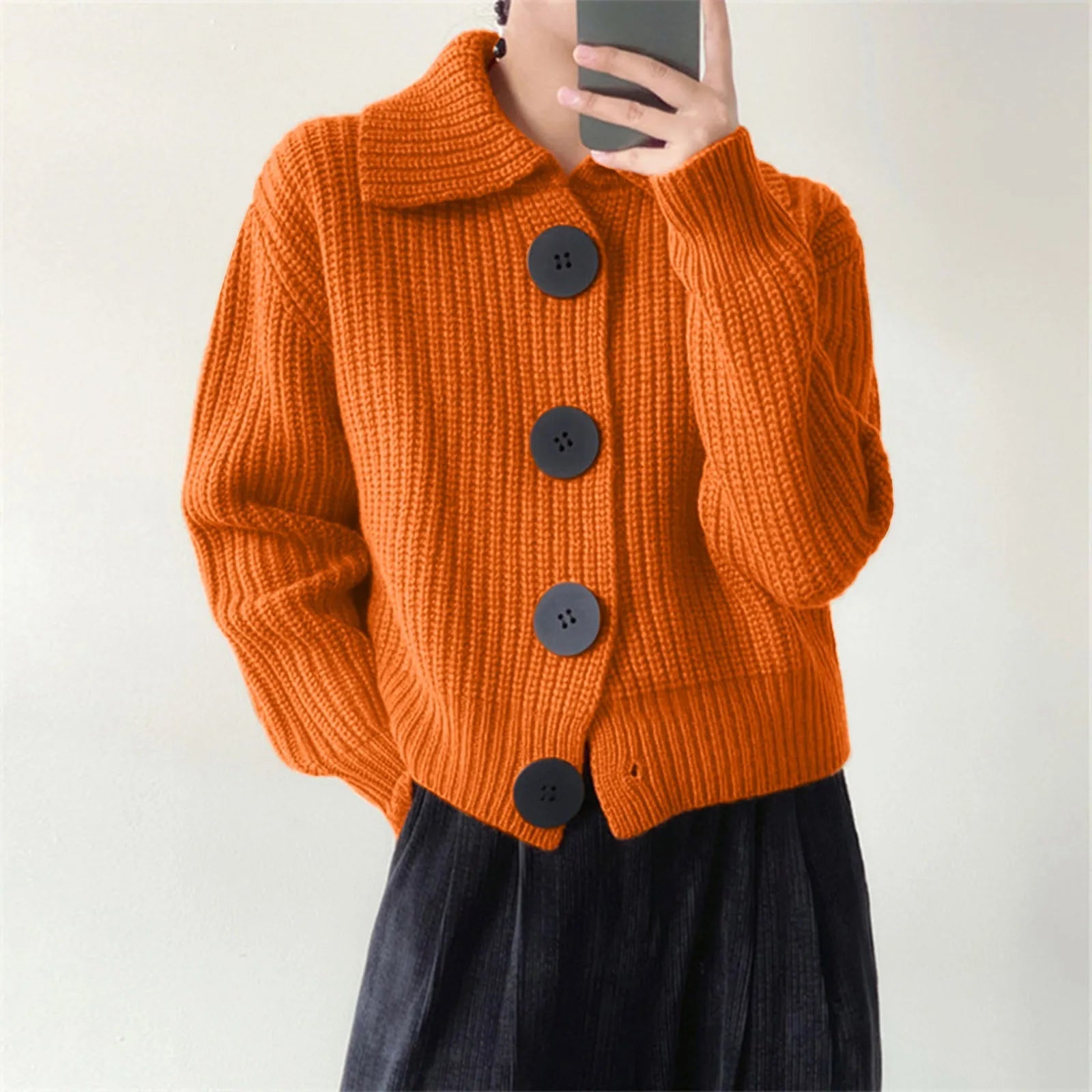 Amelia Cropped Cardigan Sweater | Ribbed Button Front Chunky Knit Sweater 0