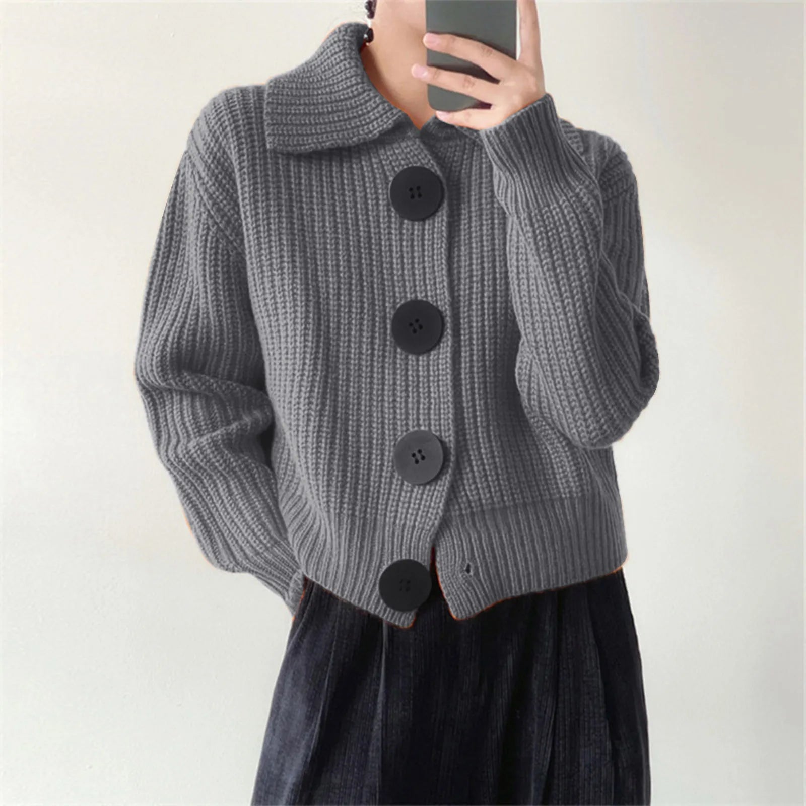 Amelia Cropped Cardigan Sweater | Ribbed Button Front Chunky Knit Sweater 1