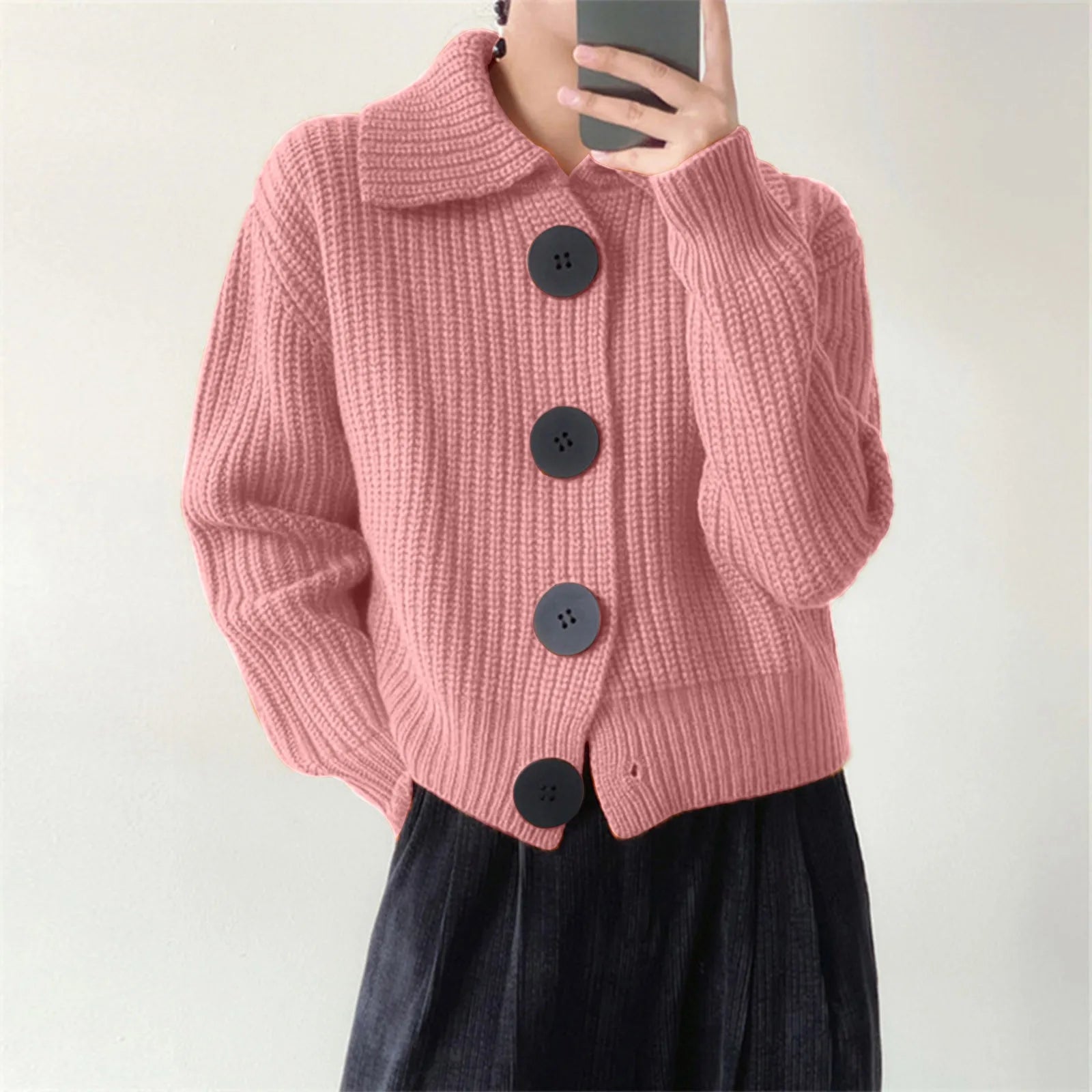 Amelia Cropped Cardigan Sweater | Ribbed Button Front Chunky Knit Sweater 2